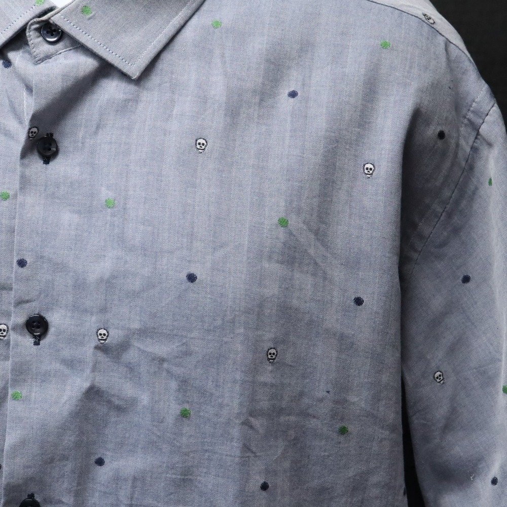 Visconti Black Men's Button Up Blue Long Sleeve Shirt Sz XXL 2X Skull Design - Picture 4 of 10